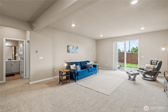 25701 204th Pl SE, Covington, WA 98042 - living room featuring light carpet, recessed lighting, and baseboards