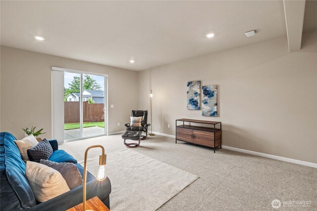 25701 204th Pl SE, Covington, WA 98042 - living room with carpet floors, baseboards, and recessed lighting
