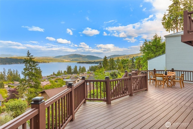 16822 SE 26th St, Bellevue, WA 98008 - deck featuring outdoor dining space and a water and mountain view