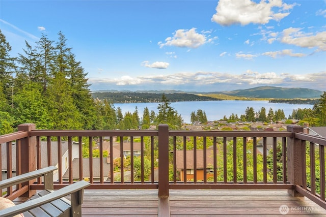 16822 SE 26th St, Bellevue, WA 98008 - wooden deck featuring a water and mountain view