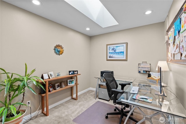 1317 60th St SE Unit A, Auburn, WA 98092 - carpeted home office with a skylight, baseboards, and recessed lighting