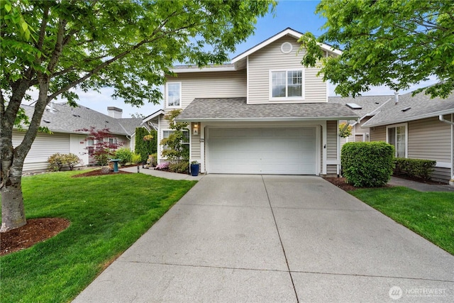 1317 60th St SE Unit A, Auburn, WA 98092 - traditional-style house with driveway, an attached garage, a front lawn, and a shingled roof