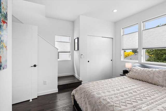 6055 7th Ave NW, Seattle, WA 98107 - bedroom featuring dark wood-style flooring, baseboards, and recessed lighting