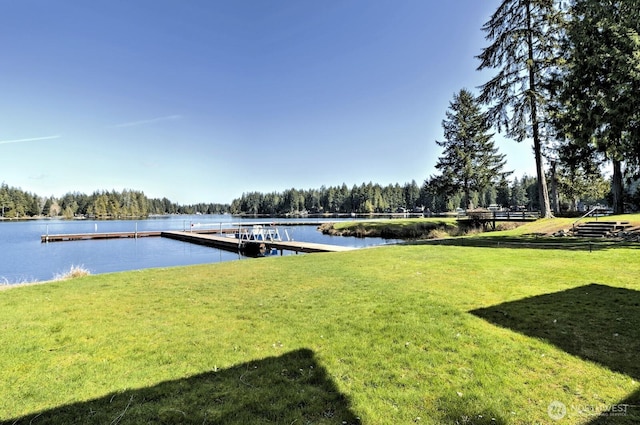 201 E Sleaford Rd, Shelton, WA 98584 - dock area with a water view, a lawn, and a wooded view