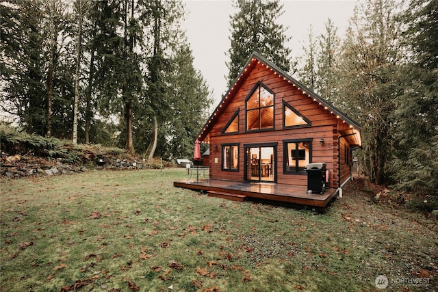 15033 Welcome Rd, Glacier, WA 98244 - rear view of house with a deck and a lawn