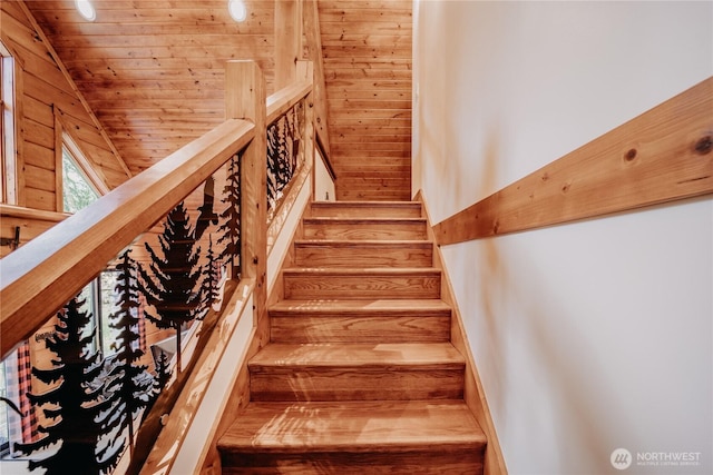 15033 Welcome Rd, Glacier, WA 98244 - stairs featuring wooden ceiling and wood walls