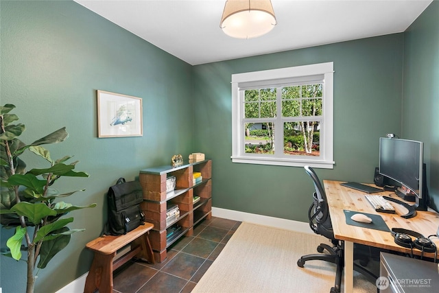 301 Weaver Rd NW, Bainbridge Island, WA 98110 - office area featuring baseboards and dark tile patterned flooring