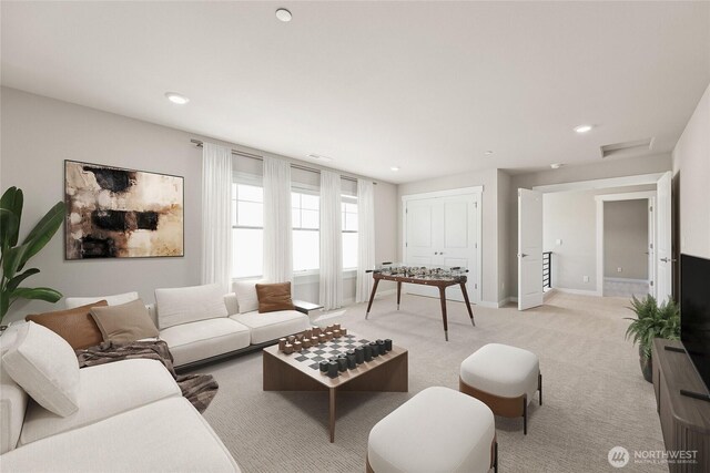 10532 135th Ave NE Unit 32, Kirkland, WA 98033 - living room with light carpet, recessed lighting, and baseboards