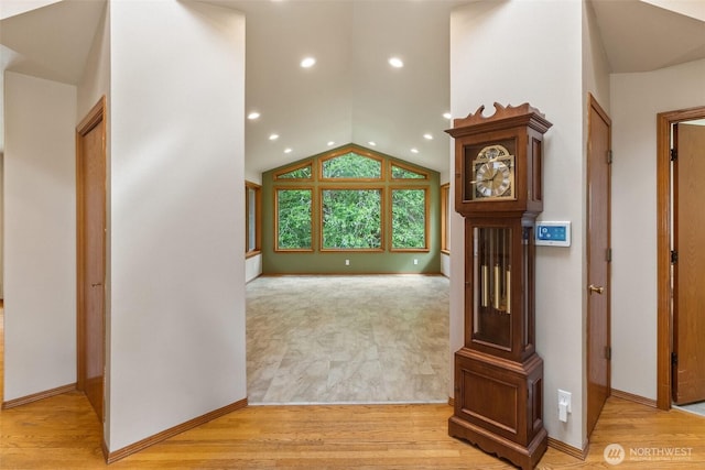 434 N 8th St, Montesano, WA 98563 - hall featuring vaulted ceiling, recessed lighting, light wood-type flooring, and baseboards