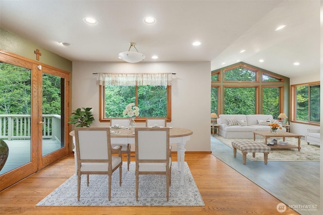 434 N 8th St, Montesano, WA 98563 - dining room with vaulted ceiling, recessed lighting, wood finished floors, and baseboards