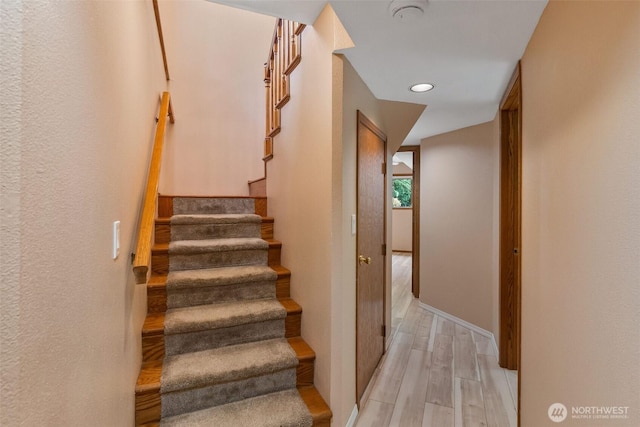 434 N 8th St, Montesano, WA 98563 - stairway featuring wood finished floors, baseboards, and recessed lighting