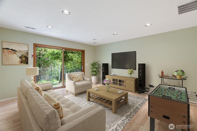 434 N 8th St, Montesano, WA 98563 - living room featuring recessed lighting, light wood finished floors, and baseboards