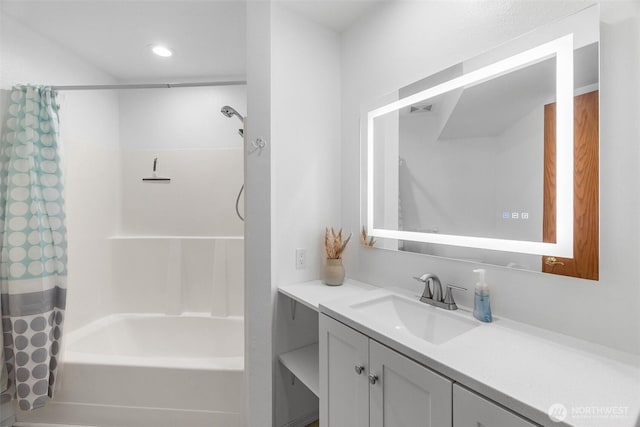 434 N 8th St, Montesano, WA 98563 - full bathroom featuring vanity and shower / bath combo with shower curtain