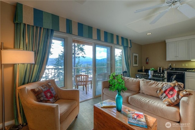 1917 Rosario Rd Unit 2104, Orcas Island, WA 98245 - carpeted living area featuring ceiling fan and recessed lighting