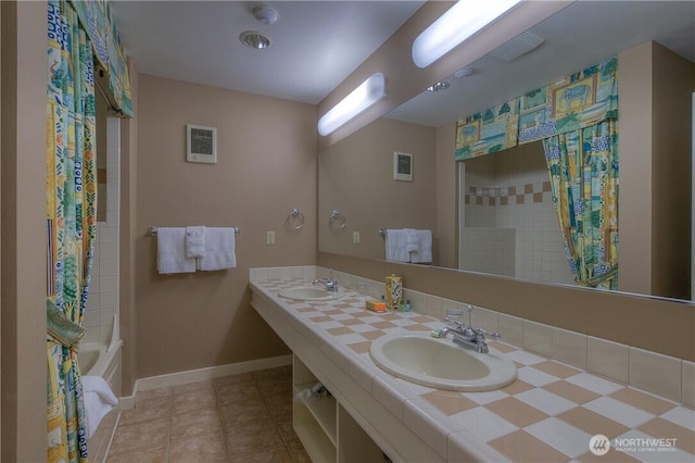 1917 Rosario Rd Unit 2104, Orcas Island, WA 98245 - full bathroom with double vanity, tile patterned floors, and shower / bath combo
