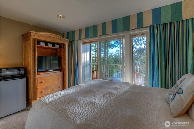 1917 Rosario Rd Unit 2104, Orcas Island, WA 98245 - carpeted bedroom featuring wallpapered walls and access to outside