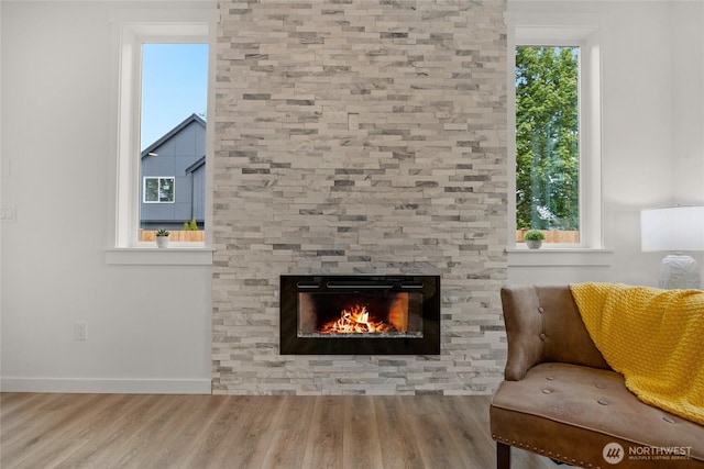 2617 Spruce Rd Unit A, Lake Stevens, WA 98258 - detailed view of wood finished floors, a stone fireplace, and baseboards