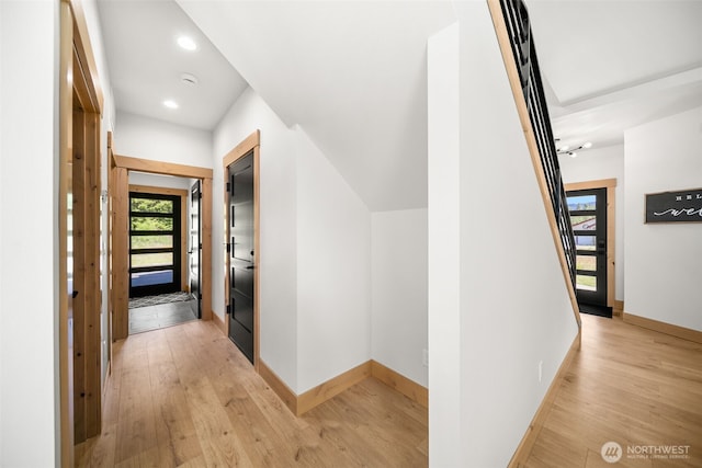 141 Pebble Beach Dr, Cle Elum, WA 98922 - hall with plenty of natural light, light wood finished floors, baseboards, and recessed lighting