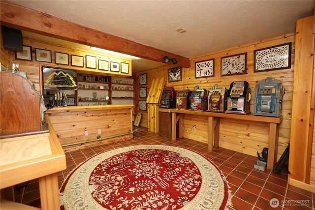 215 Marine Dr, Blakely Island, WA 98222 - tiled office space featuring wooden walls and a textured ceiling