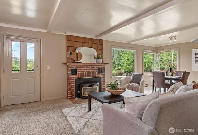 712 Fir St, Port Townsend, WA 98368 - carpeted living room with beam ceiling and baseboards