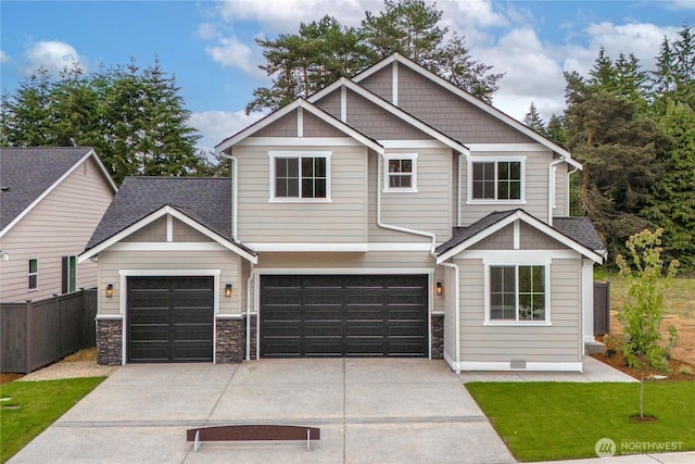 11210 79th Avenue Ct SW, Lakewood, WA 98498 - craftsman inspired home featuring driveway, an attached garage, stone siding, and roof with shingles