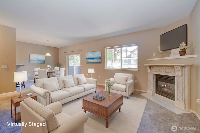 10800 SE 17th Cir Unit D50, Vancouver, WA 98664 - living room featuring light colored carpet and a fireplace