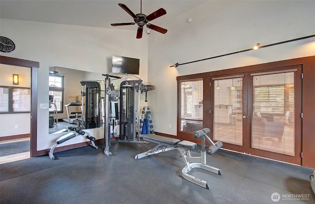 10800 SE 17th Cir Unit D50, Vancouver, WA 98664 - gym with a ceiling fan and high vaulted ceiling
