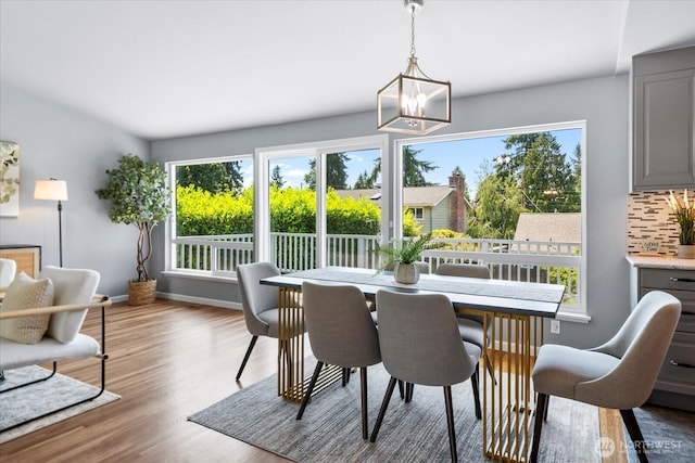 22606 87th Ave W, Edmonds, WA 98026 - dining room with a chandelier, wood finished floors, and baseboards