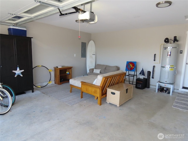 417 Riviera St SW, Ocean Shores, WA 98569 - garage featuring secured water heater, a garage door opener, and electric panel