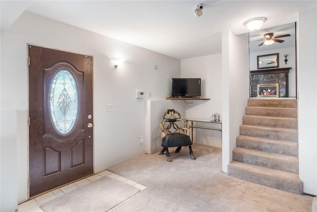 21410 161st Ave E, Graham, WA 98338 - carpeted entryway with stairway and ceiling fan