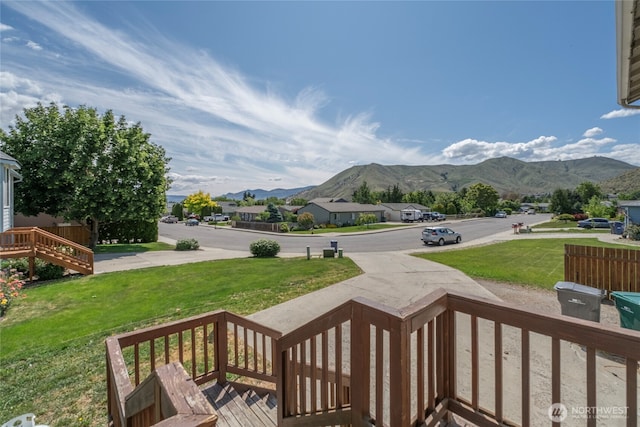 1722 Lincoln Park Cir, Wenatchee, WA 98801 - wooden deck featuring a mountain view and a lawn