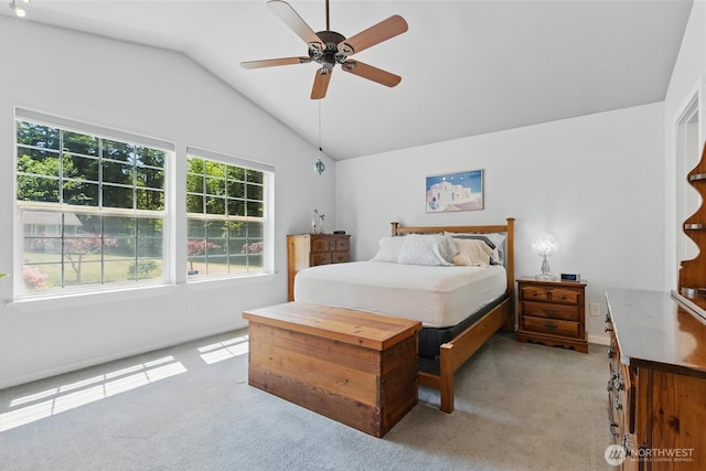 9264 Horizon Ln SE, Port Orchard, WA 98367 - bedroom featuring lofted ceiling, light colored carpet, a ceiling fan, and baseboards