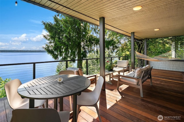 14830 Glen Acres Rd SW, Vashon, WA 98070 - wooden terrace with a water view and an outdoor hangout area