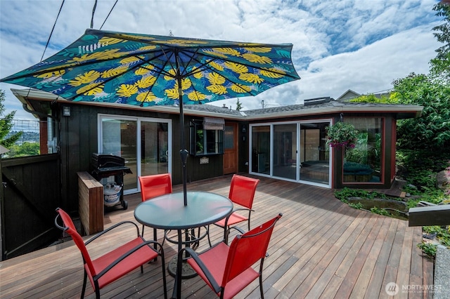 4245 Williams Ave W, Seattle, WA 98199 - wooden terrace featuring outdoor dining area and a grill