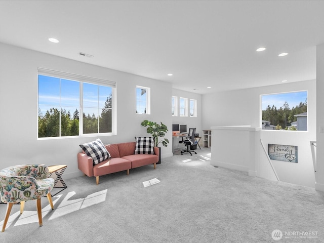 14505 117th St NE, Lake Stevens, WA 98258 - carpeted living room with a desk, recessed lighting, and baseboards