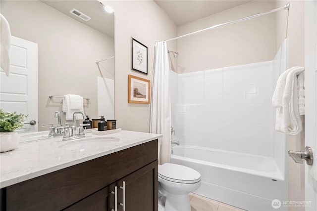 14126 SE 240th Pl, Kent, WA 98042 - full bathroom with vanity, shower / bathtub combination with curtain, toilet, and tile patterned floors