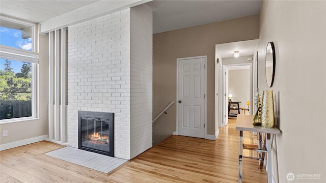 3953 153rd Ave SE, Bellevue, WA 98006 - living room featuring light wood-style flooring, baseboards, and a fireplace