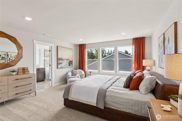 769 SE 12th Pl Unit 29, North Bend, WA 98045 - bedroom with light carpet, recessed lighting, and baseboards