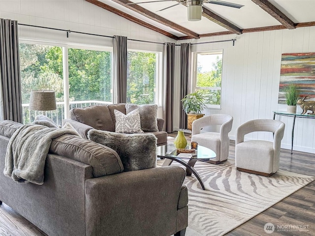415 Snow Mass Ln, Yakima, WA 98908 - living room featuring wood finished floors, a ceiling fan, and wood walls