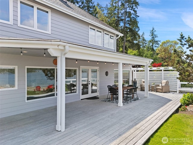 11521 E State Route 106, Union, WA 98592 - wooden terrace with french doors and outdoor dining area