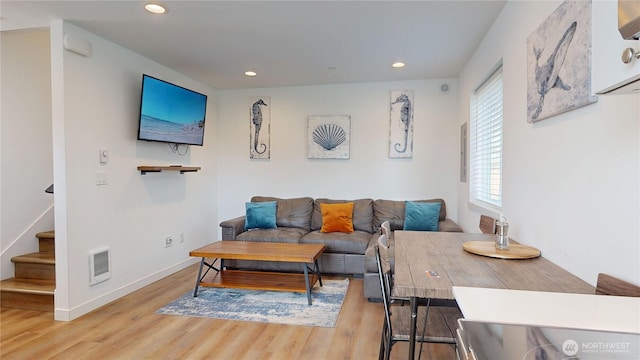 890 Magellan Ave NE Unit 2, Ocean Shores, WA 98569 - living room with wood finished floors, stairs, recessed lighting, and baseboards