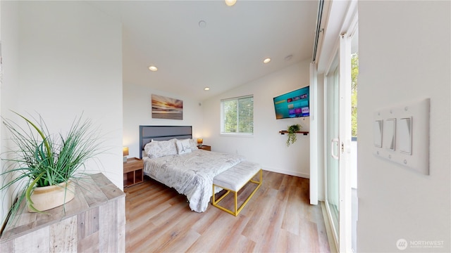 890 Magellan Ave NE Unit 2, Ocean Shores, WA 98569 - bedroom featuring wood finished floors, recessed lighting, vaulted ceiling, and baseboards