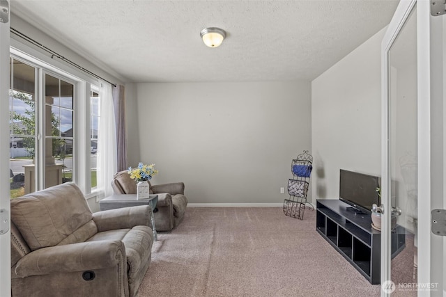 301 K St NE, Quincy, WA 98848 - living area with carpet floors, a textured ceiling, and baseboards