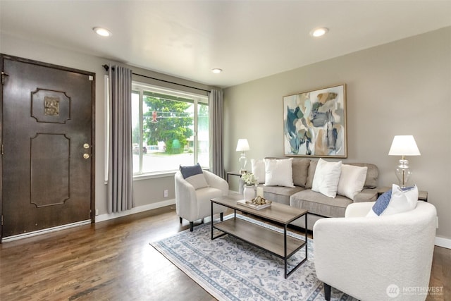 13812 Golden Given Rd E, Tacoma, WA 98445 - living room featuring wood finished floors, baseboards, and recessed lighting