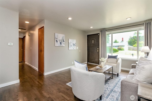 13812 Golden Given Rd E, Tacoma, WA 98445 - living area featuring baseboards, wood finished floors, and recessed lighting