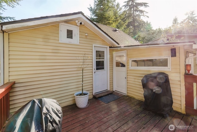 2395 SE Salmonberry Rd, Port Orchard, WA 98366 - back of house featuring a wooden deck and a shingled roof
