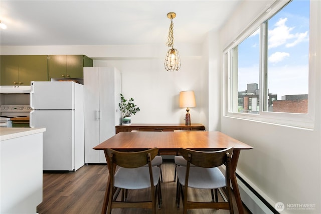1200 Boylston Ave Unit 505, Seattle, WA 98101 - dining area featuring dark wood-type flooring, a baseboard radiator, and a chandelier