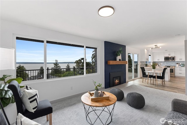 1345 Rainbow Ln, Camano Island, WA 98282 - living room with a fireplace and baseboards