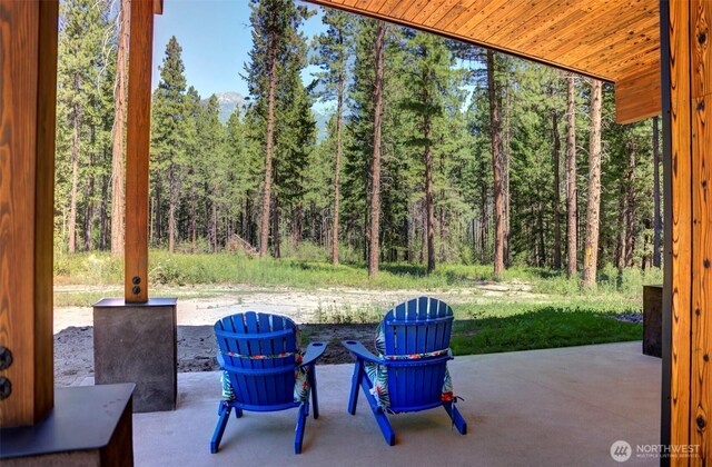 19 Davelaar Dr, Mazama, WA 98833 - view of patio / terrace featuring a view of trees
