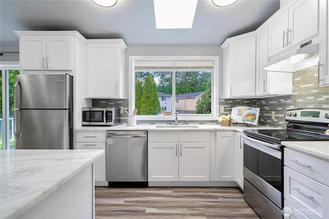 2 199th Pl SE, Bothell, WA 98012 - kitchen featuring stainless steel appliances, a sink, under cabinet range hood, and healthy amount of natural light